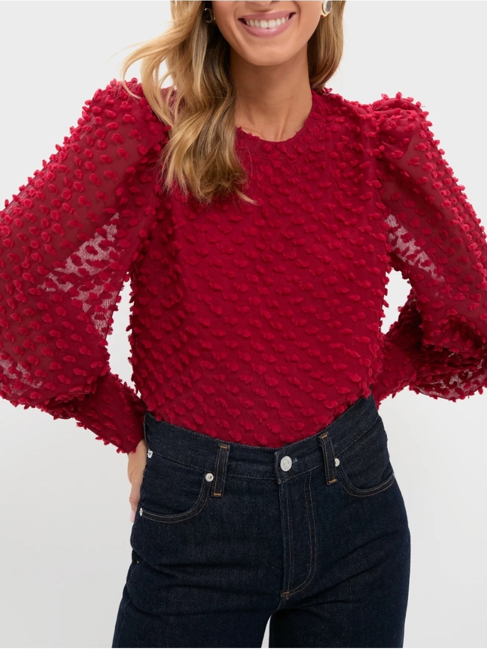 Tuckernuck Hyacinth House Harriet Red Textured Long Sleeve Blouse Medium